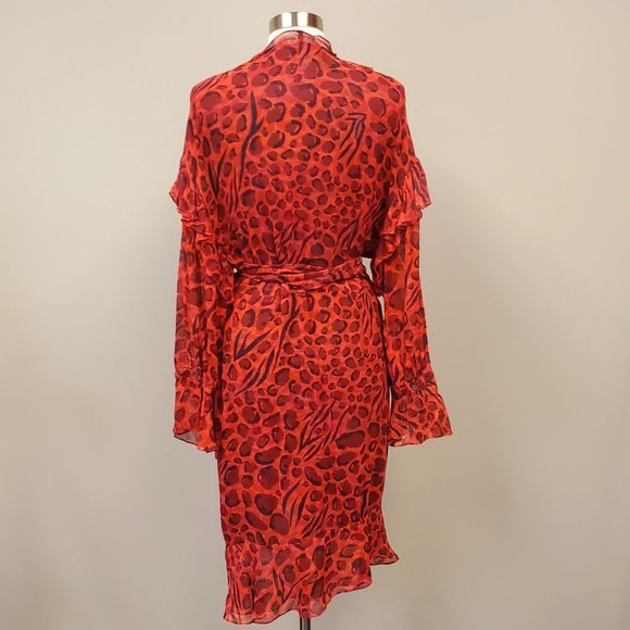 IRO Linger Leopard Print Ruffles Wrap Dress Sz 38 US 6 NWT - Picture 9 of 16